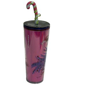 New Starbucks Holiday 2023 Candy Cane Silicone Straw Topper Venti Tumbler 24 oz